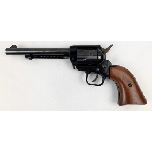 586 - A SAXBY & PALMER COLT STYLE REVOLVER (DEACTIVATED) BLACK FINISH WITH WOODEN GRIPS.