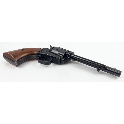 586 - A SAXBY & PALMER COLT STYLE REVOLVER (DEACTIVATED) BLACK FINISH WITH WOODEN GRIPS.