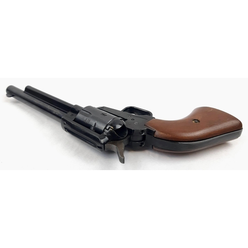 586 - A SAXBY & PALMER COLT STYLE REVOLVER (DEACTIVATED) BLACK FINISH WITH WOODEN GRIPS.