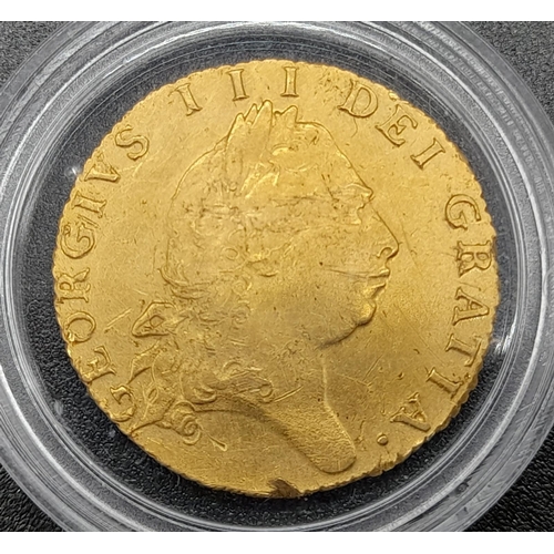 20 - A 1779 George III Half Guinea 22K Gold Coin. VF condition but please see photos. 4.2g.