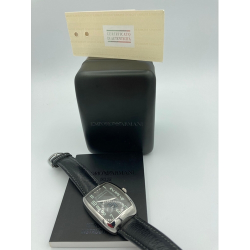 204 - Genuine ARMANI AR0900 Wristwatch, having charcoal grey face with pale digits and luminous hands. Sec... 