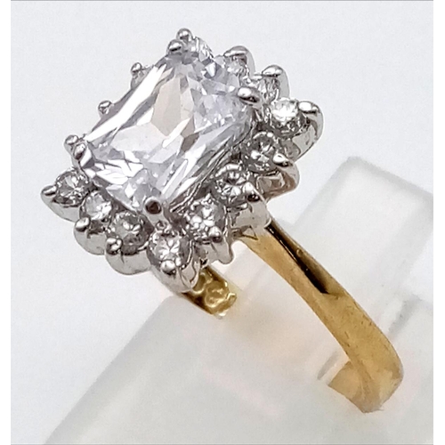 435 - A Gilded Silver Large CZ Stone Ring. Size L.