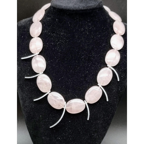 47 - H.Stern 1.5ct diamonds 18k gold rose quartz necklace