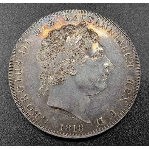 62 - Uncirculated 1818 George III Silver Crown Coin. LIX. Spink - 3787. 28.3g. Please see photos.