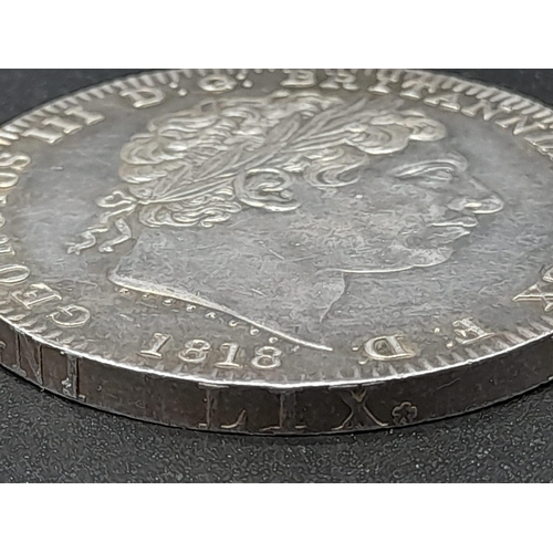 62 - Uncirculated 1818 George III Silver Crown Coin. LIX. Spink - 3787. 28.3g. Please see photos.