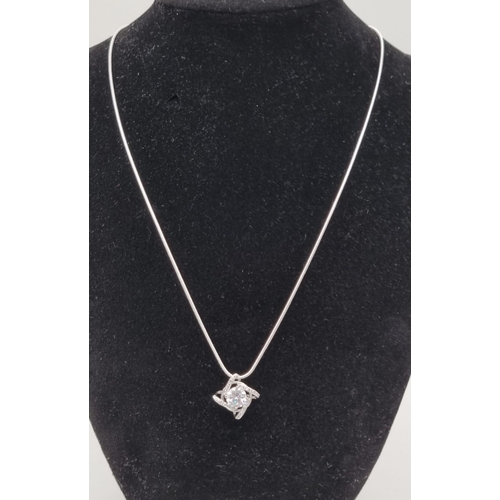 733 - Unworn Sterling Silver Stone Set Pendant Necklace on 46cm length chain in Presentation Box.