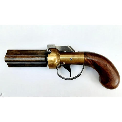 584 - A Deactivated English Pepper Pot Black Powder Pistol. A muzzle loading four barrel .32 calibre weapo... 