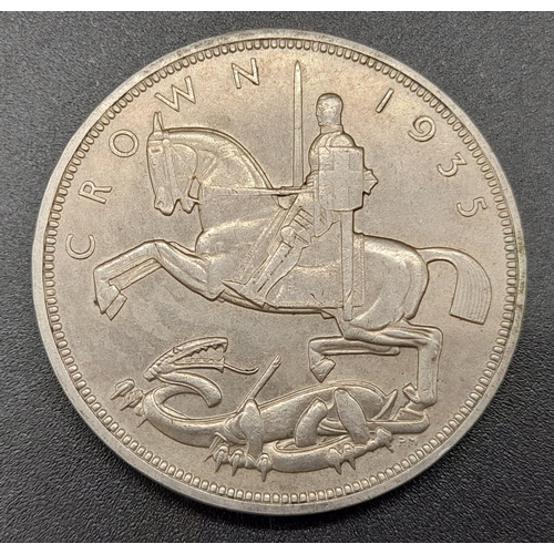 457 - A 1935 George V Rocking Horse Raised Edge Silver Crown Coin. EF condition. 28.3g. Spink - 4048. Plea... 