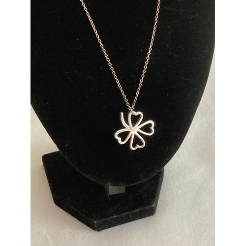 427 - SILVER four leaf Shamrock pendant mounted on silver chain.
Pendant 7 grams /2.5 cm.  Silver chain 46... 