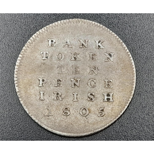 466 - An 1805 George III Irish Ten Pence Bank Token. Please see photos for conditions.