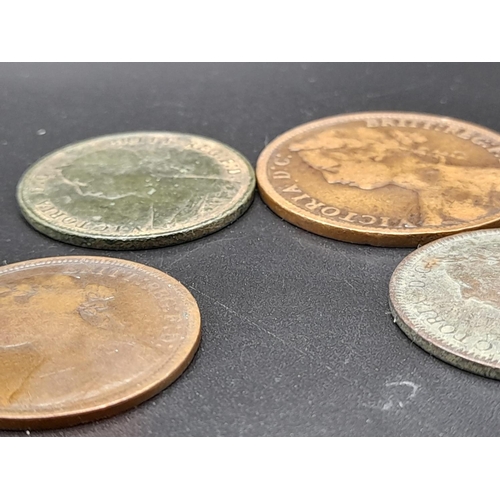 472 - A Victorian Coin Lot. To Include: 1876 Penny, 1891 Half penny, 1888 Half penny, 1872 Half penny. Ple... 