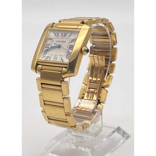 2 - An 18K Solid Gold Cartier Tank Francaise Gents Watch. 18K Gold Case - 35 x 28mm. Automatic movement.... 