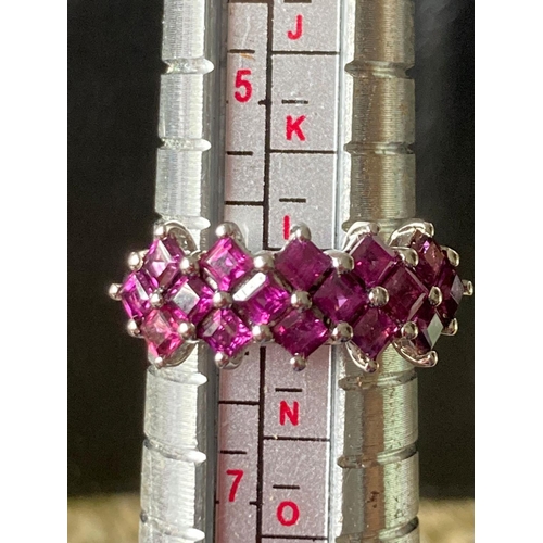 163 - SILVER RING cluster set with purple  pink tourmaline. Size L 1/2.