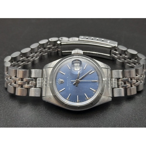 4 - ROLEX DATEJUST BLUE DIAL FULL WORKING ORDER RECENTLY SERVICED AF. 25mm