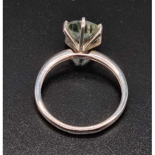 698 - New Sterling Silver and Green Amethyst Ring Size R. Amethyst size 1cm Diameter