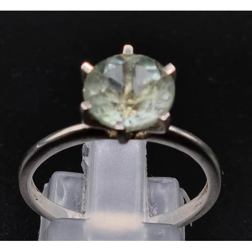 698 - New Sterling Silver and Green Amethyst Ring Size R. Amethyst size 1cm Diameter