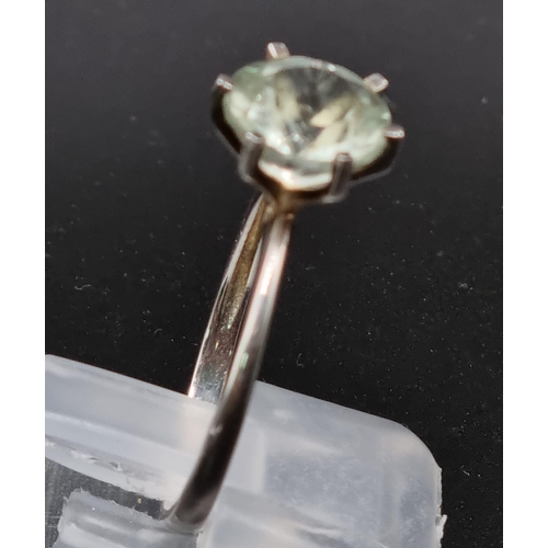 698 - New Sterling Silver and Green Amethyst Ring Size R. Amethyst size 1cm Diameter