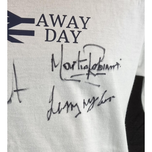 228 - A Tottenham Hotspur Signed Away Days T-Shirt. Signed by Paul Stewart, Martin Robinson, Keith Osgood ... 