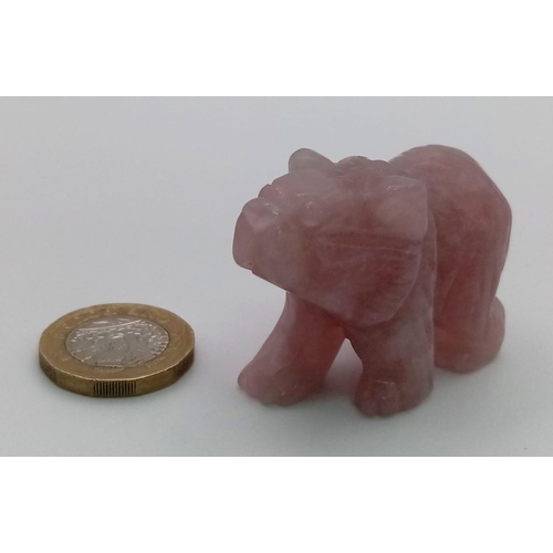 353 - A Hand-Carved Rose Quartz Bear Figure. 5 x 3.5cm