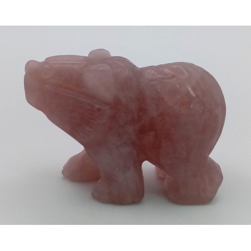 353 - A Hand-Carved Rose Quartz Bear Figure. 5 x 3.5cm