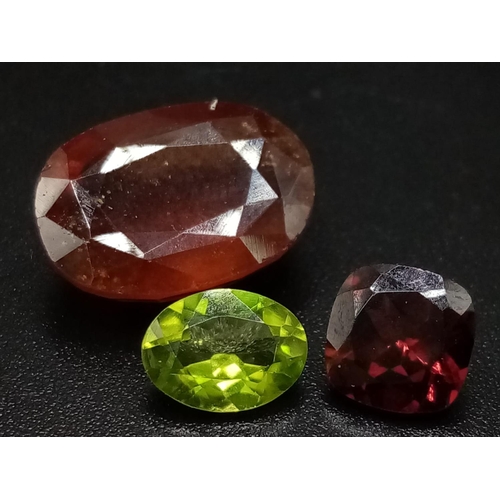 668 - Lot of 3 Gemstones - 9.53 Ct Mixed Cut Hessonite Garnet, 1.15 Ct Mixed Cut Peridot & 1.83 Ct Mixed C... 