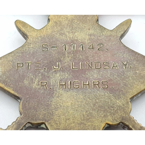 7 - WW1 Military Medal & 1914-15 Trios awarded to: S-11142 Pte J.Lindsay Royal Highlanders (Black
Watch)... 