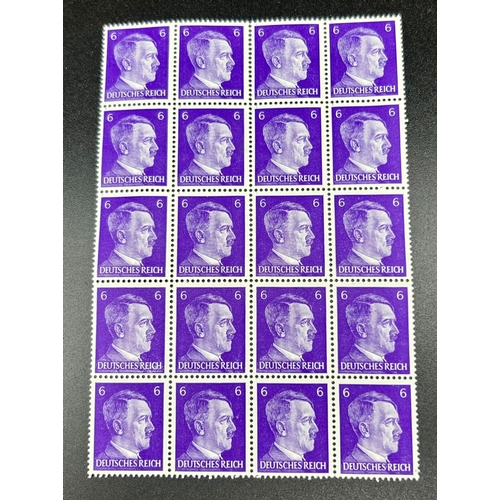 615 - 5 Blocks of Authentic WW2 Period Third Reich Postage Stamps including 20 Adolph Hitler, 10 Third Rei... 