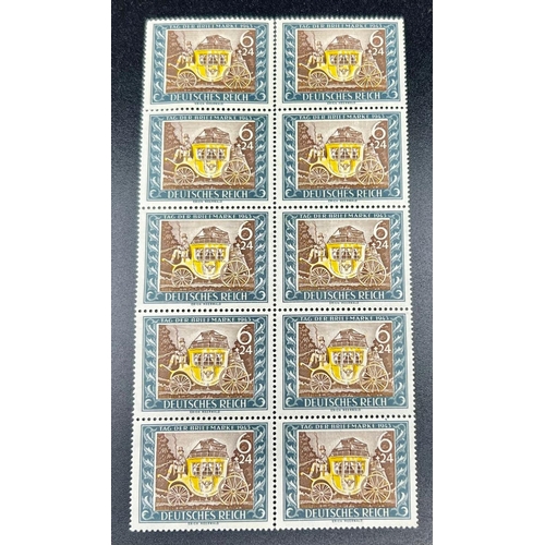 615 - 5 Blocks of Authentic WW2 Period Third Reich Postage Stamps including 20 Adolph Hitler, 10 Third Rei... 