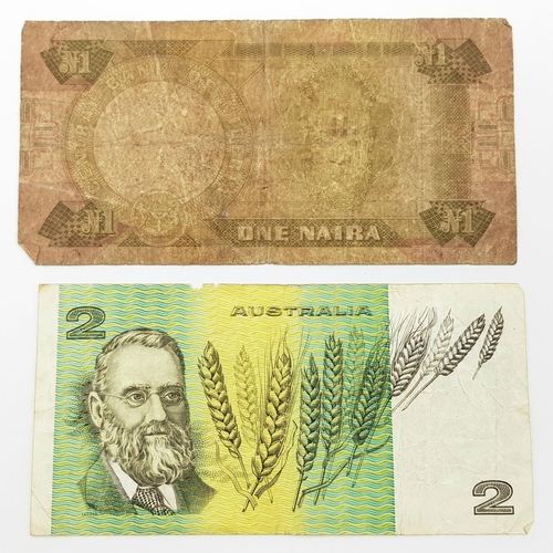 762 - A Collection of 7 Vintage Various Country Original Bank Notes comprising; An Australian 2 Dollar Not... 