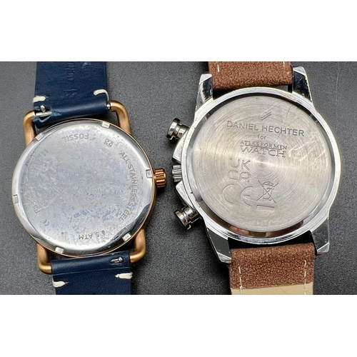 442 - Two Large Faced Statement Watches - A Blue dial Fossil and a Daniel Hechter Chronograph. 42 and 45mm... 