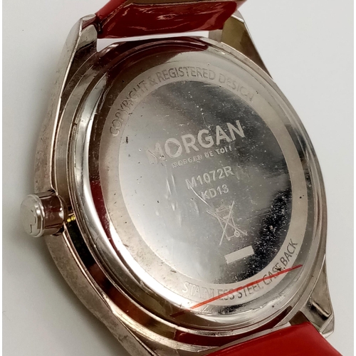 449 - A Morgan and Amelia Carter Ladies Fashion Watches. White with hearts and gilded dials. Quartz moveme... 