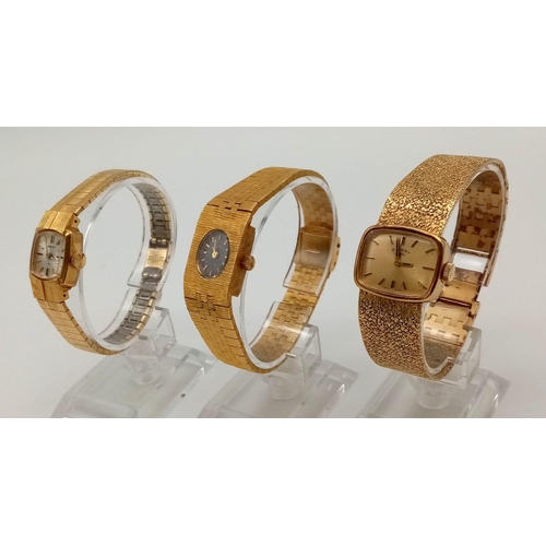 456 - Three Vintage Gold Plated Ladies Watches. Including: A Limit, Rotary and a Seiko. All mechanical mov... 