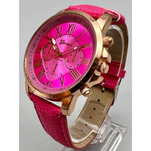 540 - Two Spunky Ladies Dress Chronograph Geneva Watches. Silver and pink dials. Quartz movement. In good ... 