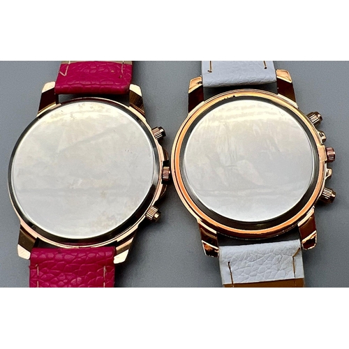 540 - Two Spunky Ladies Dress Chronograph Geneva Watches. Silver and pink dials. Quartz movement. In good ... 