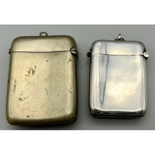 457 - Two Antique Silver Plate Vesta Cases Both with Interesting Enamel Additions.