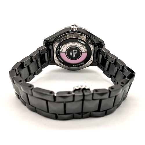 25 - A Christian Dior VIII Automatic Ladies Watch. Black ceramic bracelet and case - 35mm. Black dial wit... 