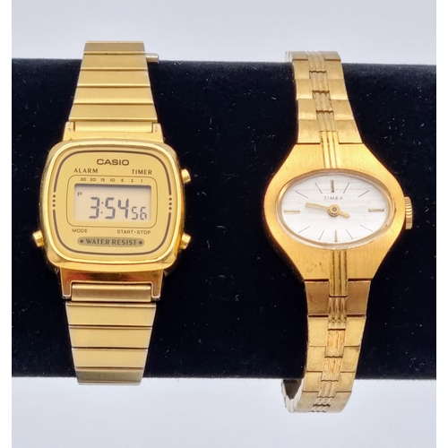 393 - A Couple of Classic Gilded Ladies Watches. A Timex and a Casio. Both in working order.