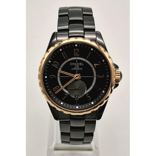 60 - A Chanel Black J12 Ceramic Ladies Watch. Black ceramic strap. Ceramic and rose gold case - 36mm. Bla... 