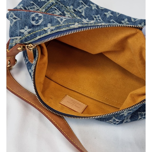 157 - A Louis Vuitton Denim Shoulder Bag with a Matching Wallet Purse. Blue denim monogram and leather thr... 