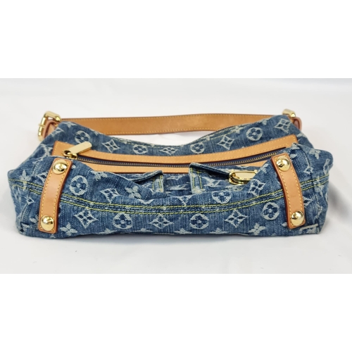 157 - A Louis Vuitton Denim Shoulder Bag with a Matching Wallet Purse. Blue denim monogram and leather thr... 