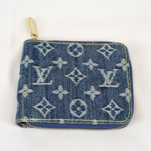 157 - A Louis Vuitton Denim Shoulder Bag with a Matching Wallet Purse. Blue denim monogram and leather thr... 