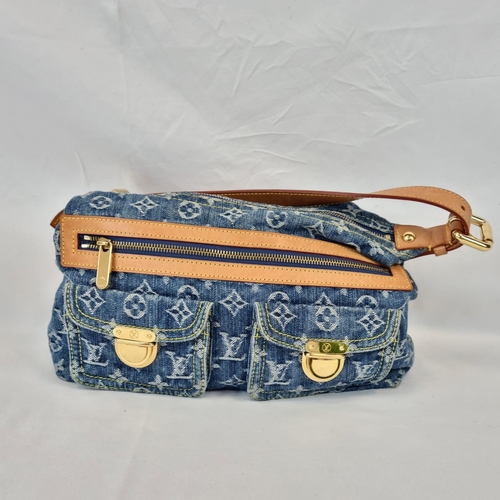 157 - A Louis Vuitton Denim Shoulder Bag with a Matching Wallet Purse. Blue denim monogram and leather thr... 