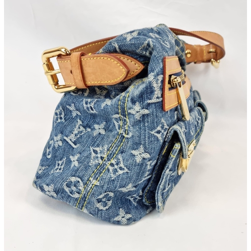 157 - A Louis Vuitton Denim Shoulder Bag with a Matching Wallet Purse. Blue denim monogram and leather thr... 