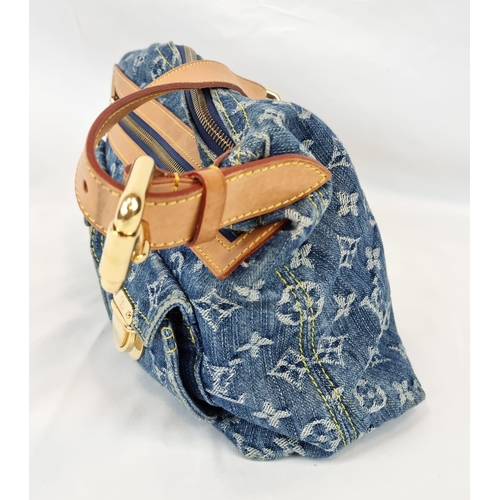 157 - A Louis Vuitton Denim Shoulder Bag with a Matching Wallet Purse. Blue denim monogram and leather thr... 