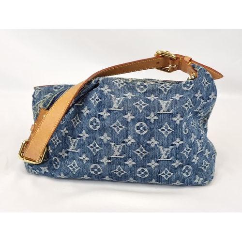 157 - A Louis Vuitton Denim Shoulder Bag with a Matching Wallet Purse. Blue denim monogram and leather thr... 