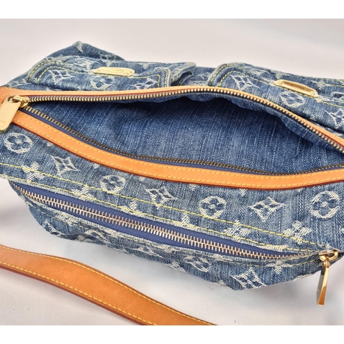 157 - A Louis Vuitton Denim Shoulder Bag with a Matching Wallet Purse. Blue denim monogram and leather thr... 