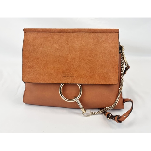 194 - A Chloe Brown Leather and Suede Shoulder Bag. Brown leather exterior with suede flap. Leather strap ... 