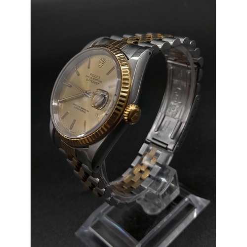 263 - A Rolex Oyster Perpetual Datejust Gents Watch. Gold and steel strap and case - 36mm. Automatic movem... 