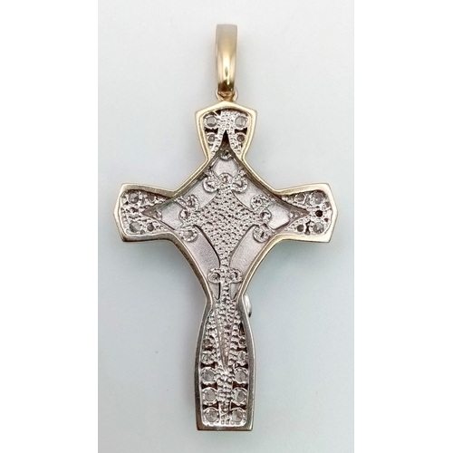 335 - A HEAVY STONE SET 9K WHITE GOLD CRUCIFIX.  13.3gms