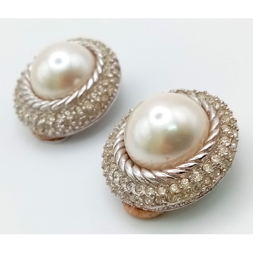 349 - A Pair of Christian Dior Circular Pearl-Esque Dress Earrings. Clip-on. 2.5cm diameter. Ref - 9621.